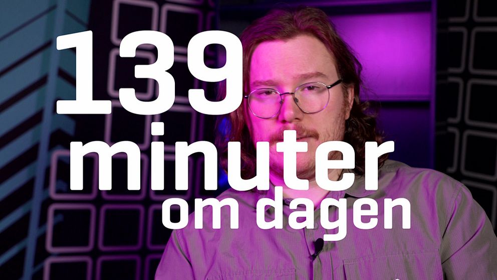 Texten ”139 minuter om dagen” är placerad över en delvis täckt person.