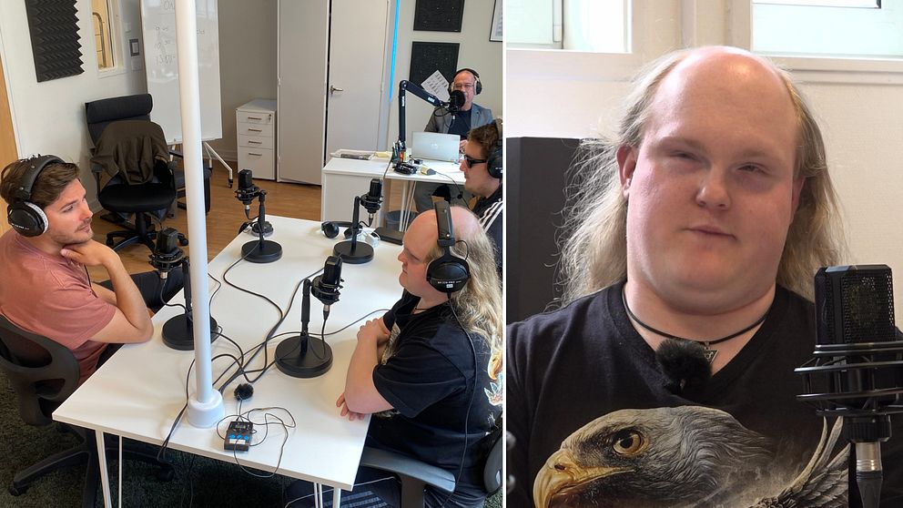 Rasmus Högstedt, en av programledarna på Funkisradion till höger. Till vänster bild från redaktionen.