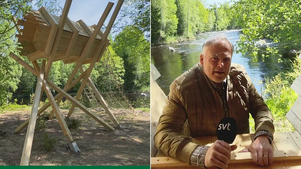 en bild på ett vindskydd, och en bild på reportern