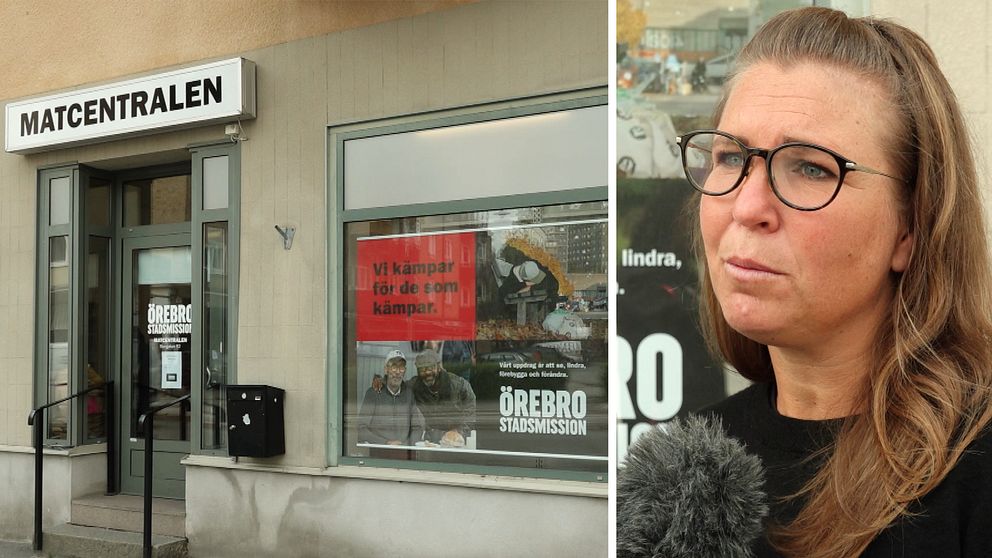 Till vänster ingången till Matcentralen, till höger verksamhetschefen Elin Gert.