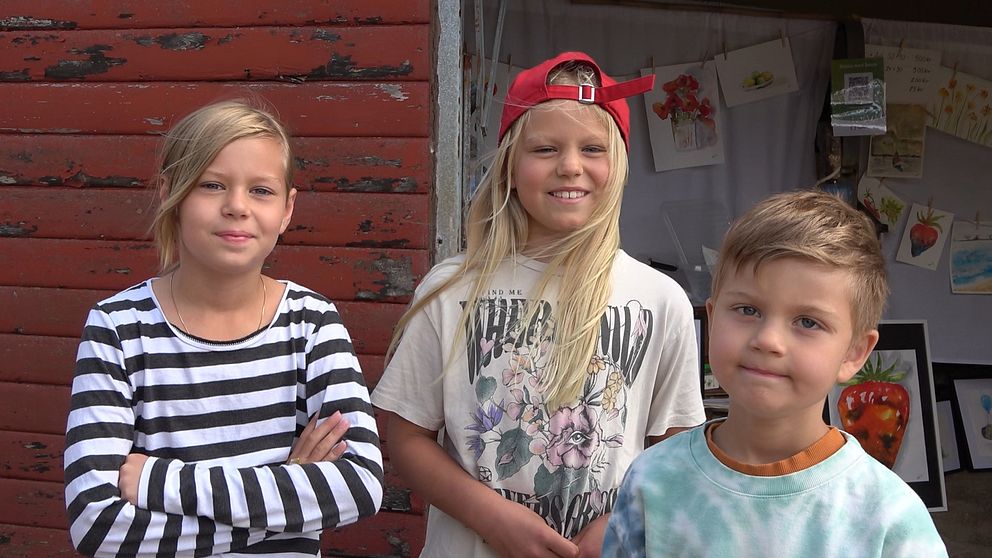 Tre barn som är på hamnfesten i Ålabodarna, utanför Landskrona.