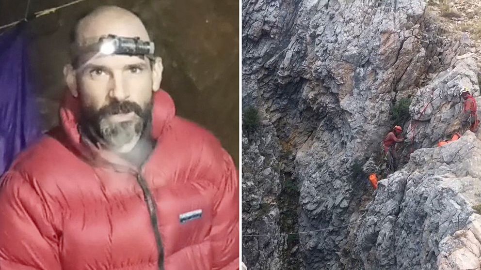 Den amerikanska grottforskaren Mark Dickey har spytt, tappat blod och vätska. I onsdags kunde han för första gången stå upp och äta något.