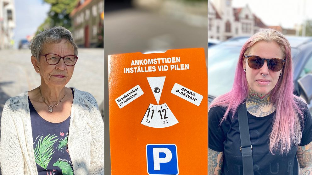 Tredelad bild på två kvinnor och en parkeringsskiva. Kvinnorna heter Anna-Lena Ottosson och Emelie Ljungberg.