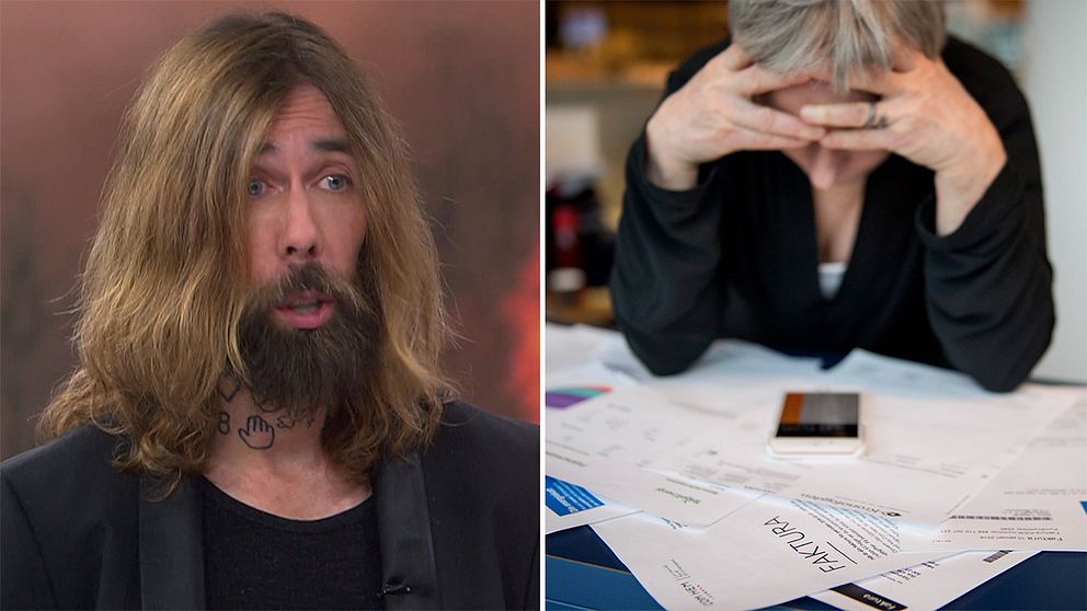 Ekonomiprofessorn Micael Dahlen. Person som hänger över ett bord med räkningar.