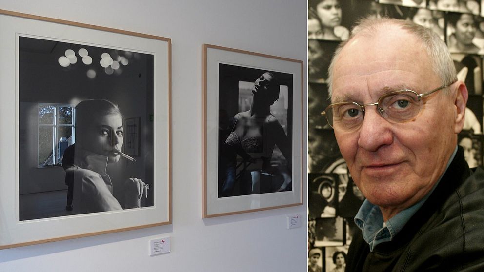 Svartvita bilder på Anita Ekberg och till höger porträtt på Georg Oddner