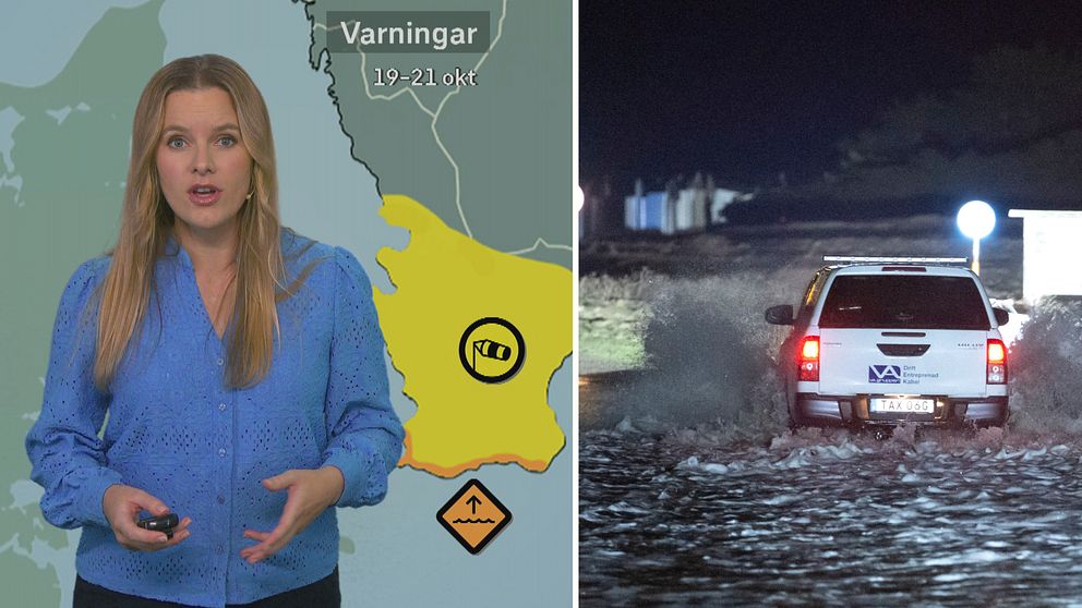 meteorologen Tora Tomasdottir och en stormbild
