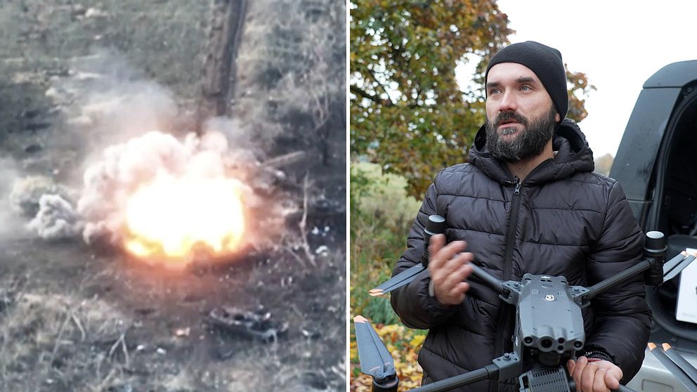 Pavel Tsybenko håller en DJI-drönare från Sverige.