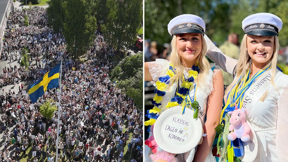 Glada studenter utanför Dragonskolan i Umeå.