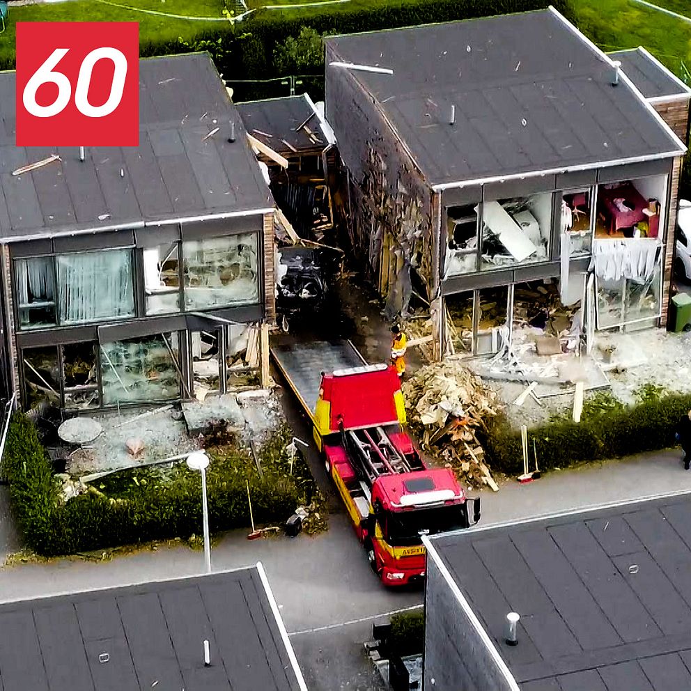 bild på två sprängda hus i fullerö och en bild på Soha Saad som dog i sprängningn