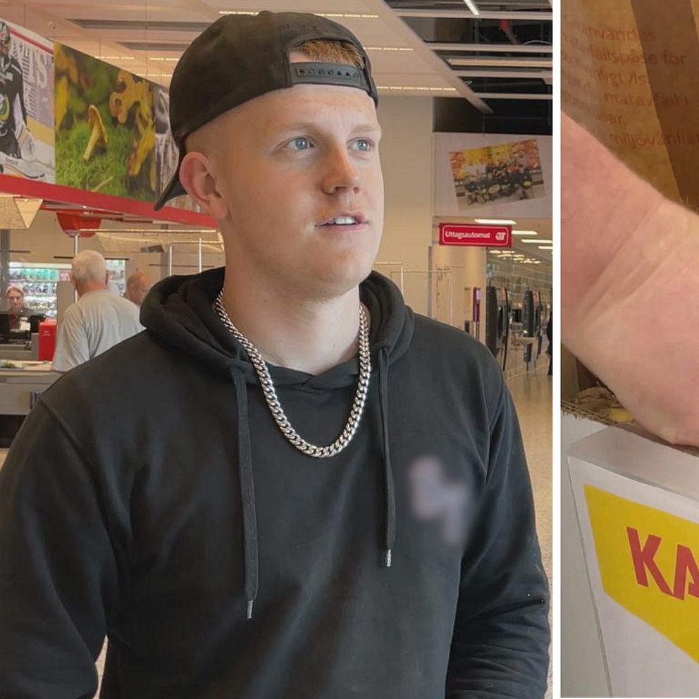 en bild på intervjupersonen Tommi Nijhof och en person som plockar potatis i affären.