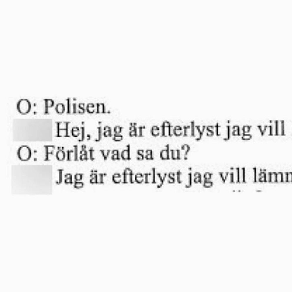 Utdrag ur ett larmsamtal till polisen.