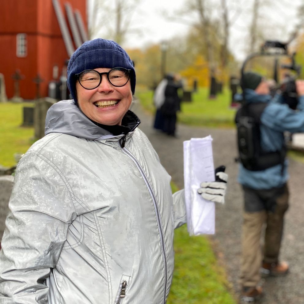 Marie Strömberg på inspelning i Virserum