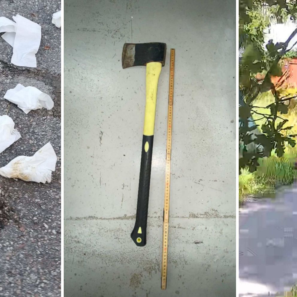Papper, yxa och en man på grusväg