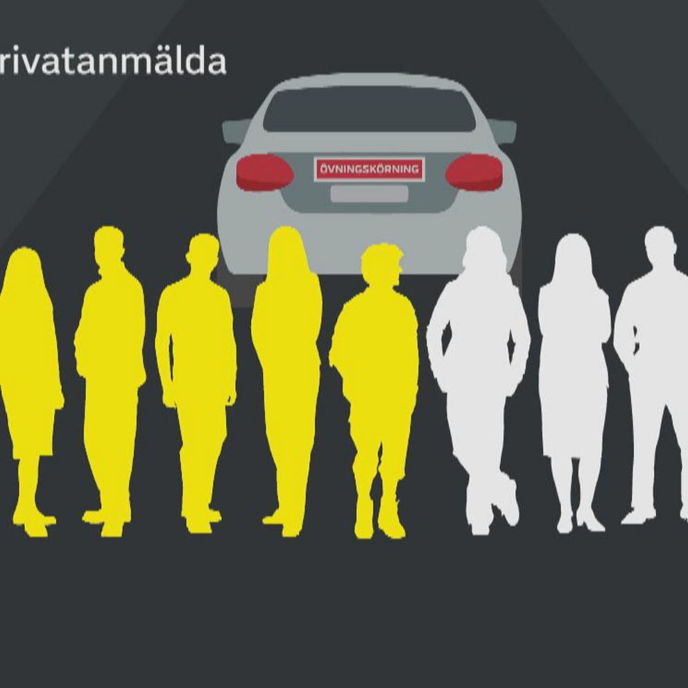 Grafik som visar 10 personer och 6 av dem är markerade eftersom de anmält förarprovet privat