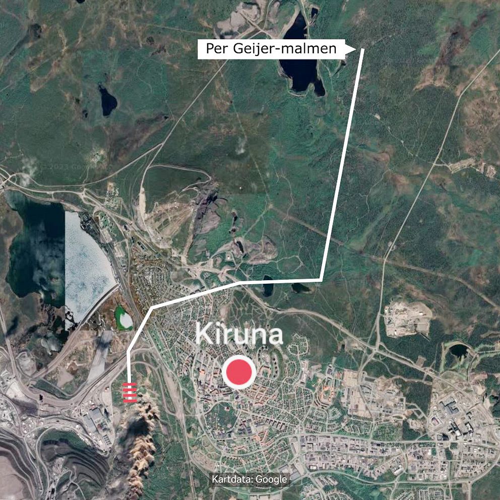 Satellitbild över Kiruna med markering som visar Europas rymdsatellit.