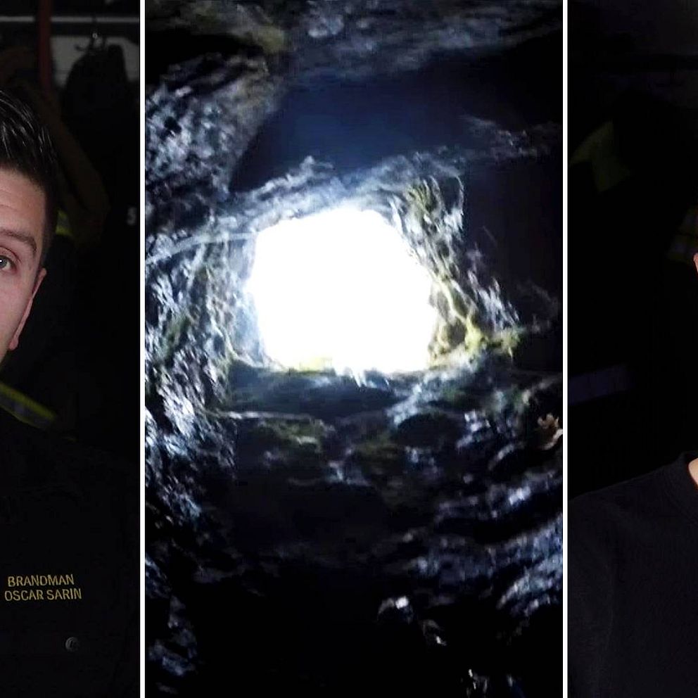 Oscar och Emanuel berättar om räddningsinsatsen i ett mörkt gruvhål utanför Norberg.