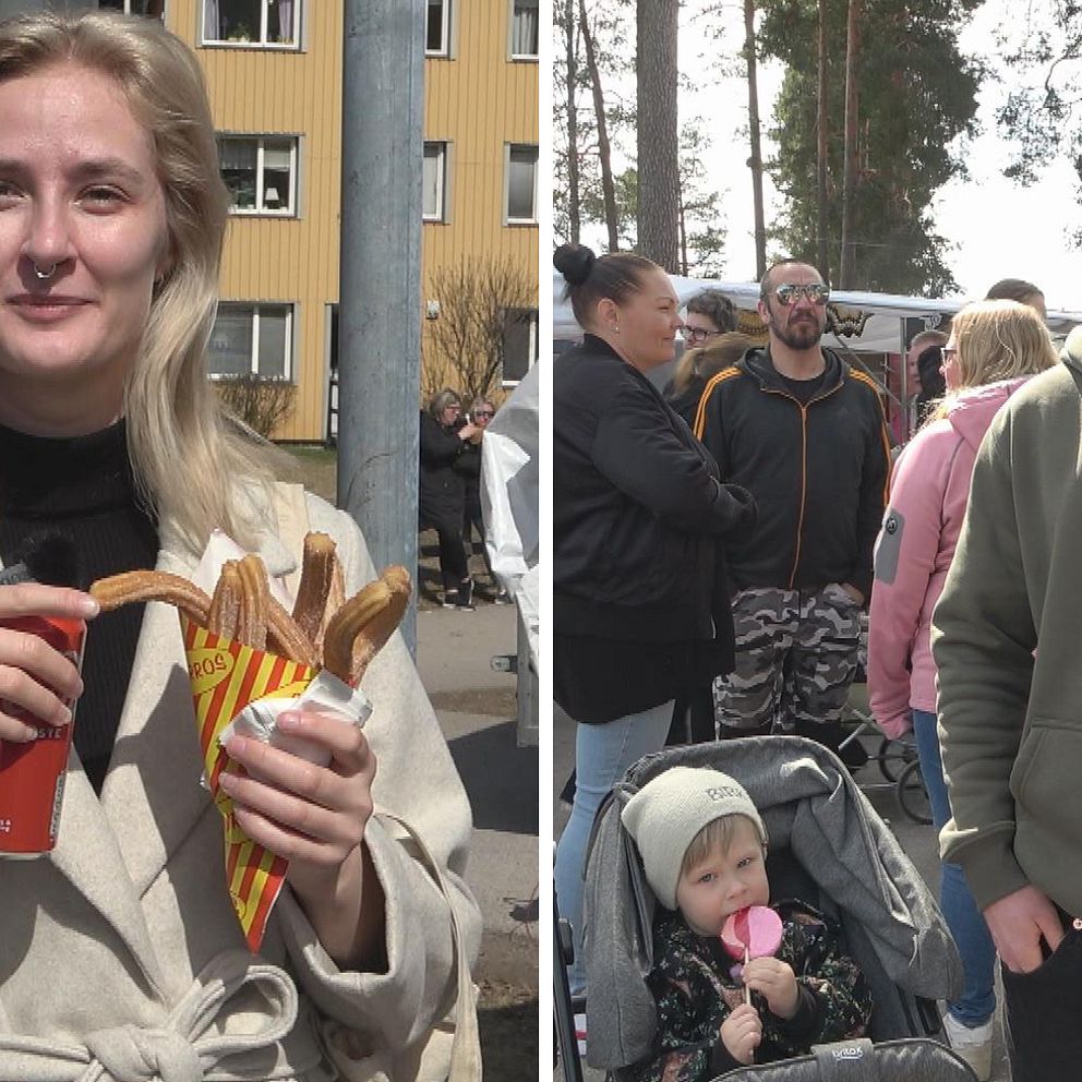 Två marknadsbesökare, en kvinna och en man