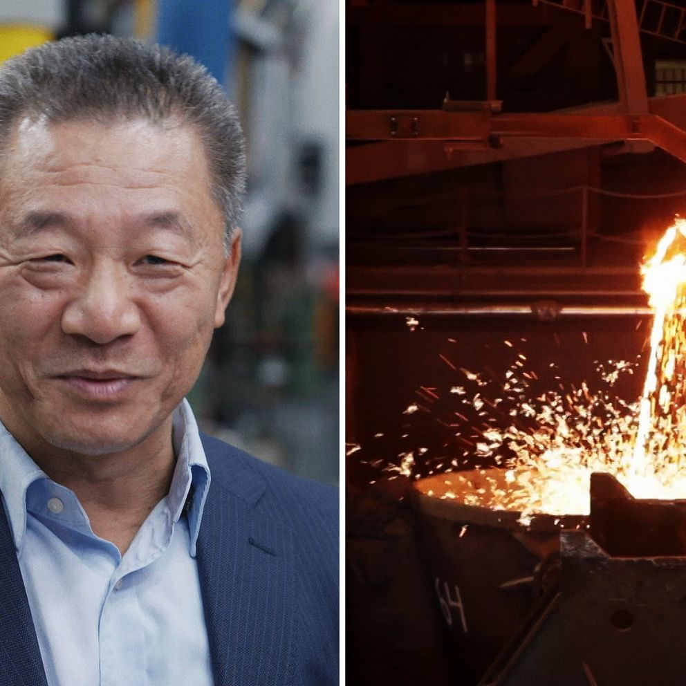 Till vänster Martin Pei, , teknisk direktör på SSAB, och till höger ståltillverkning.