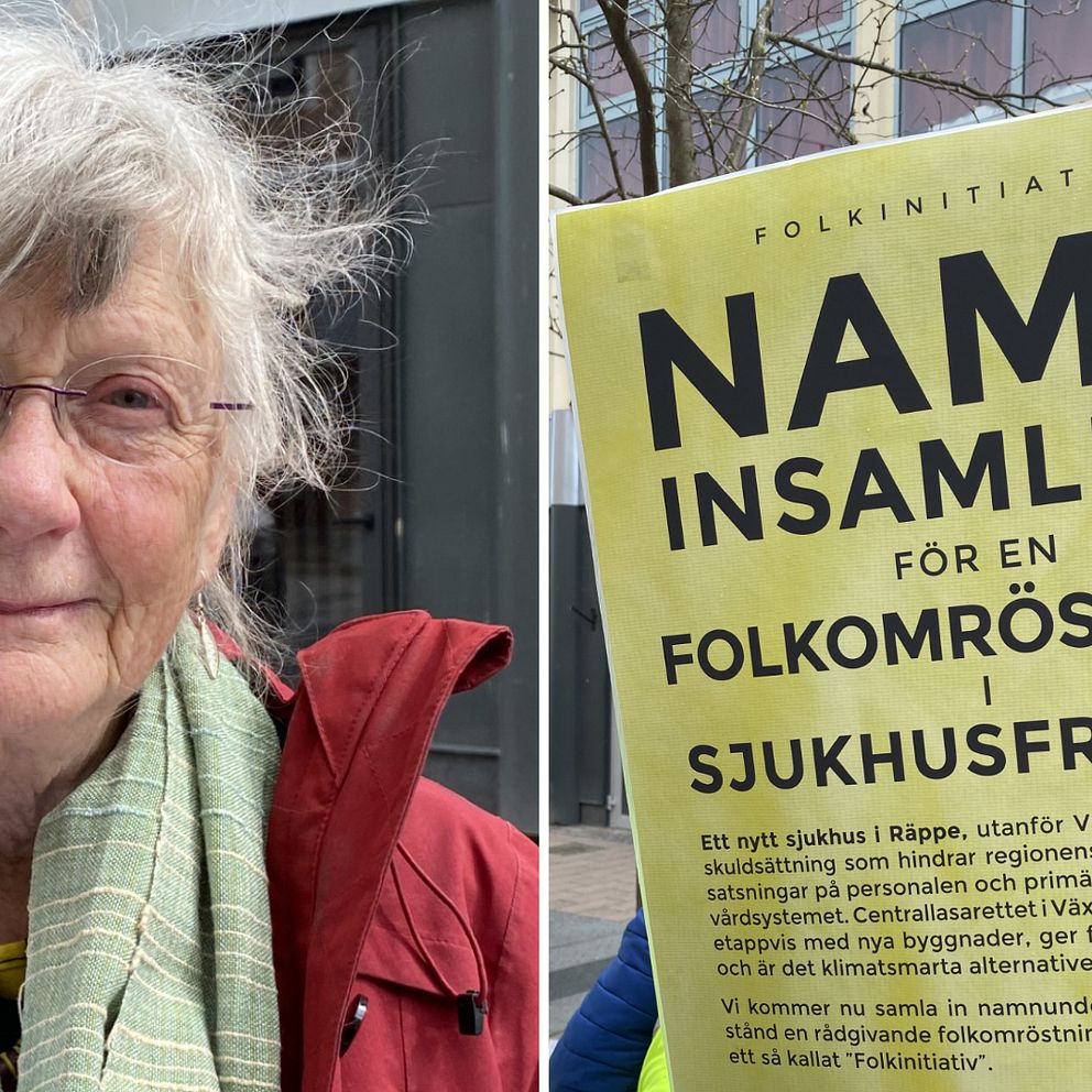 Till vänster Järda Blixt. Till höger: Skylt med information om namninsamlingen.
