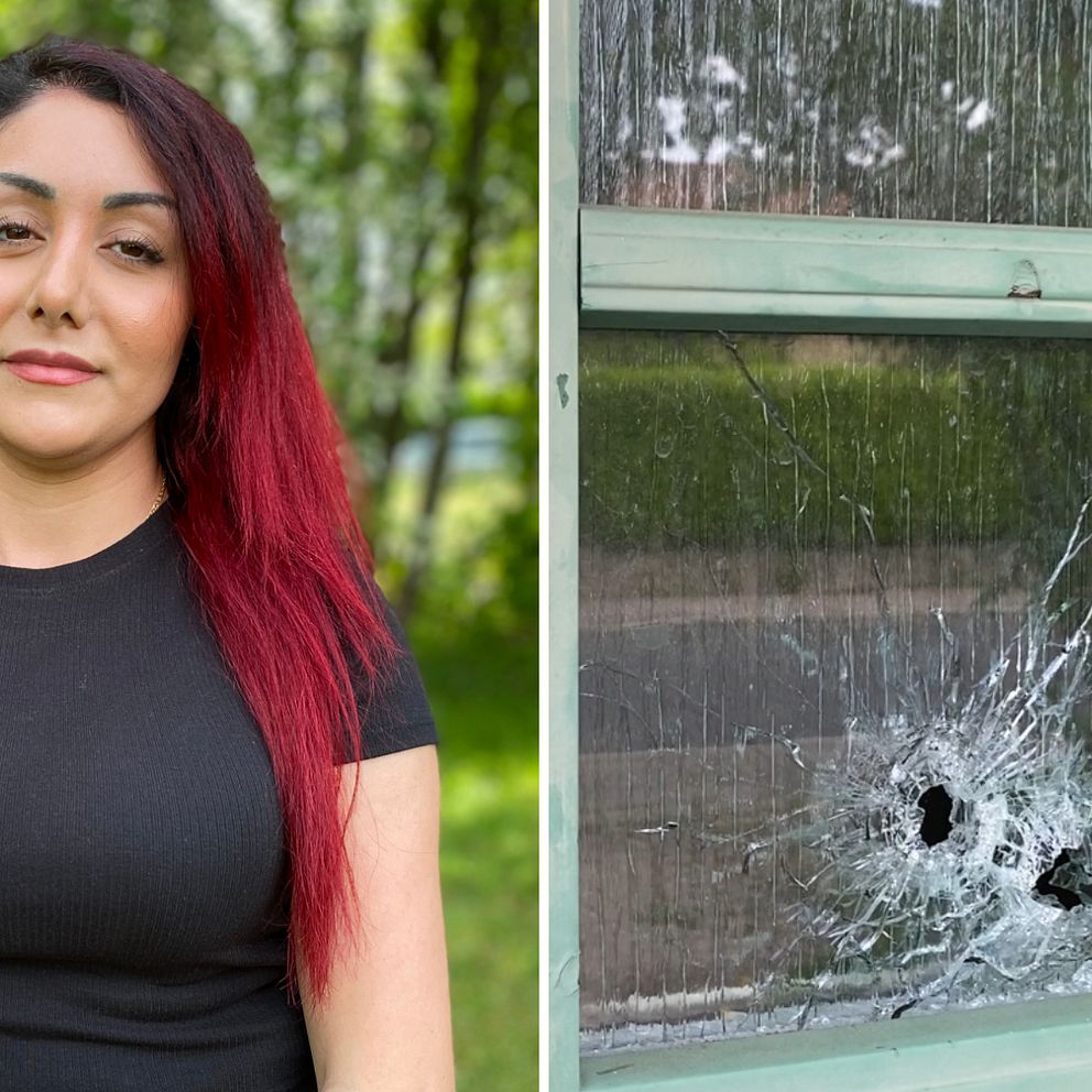 Enhetschefen för boendet samt skotthål genom ett fönster.