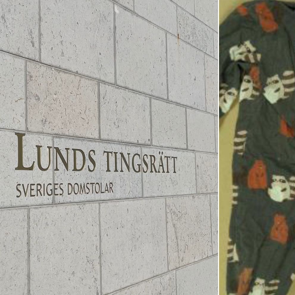 Fasaden av Lunds tingsrätt. Bild på den mördade pojkens pyjamas.