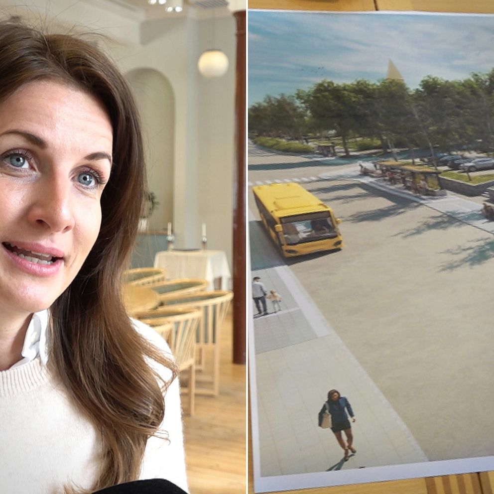 Effie Kourlos (C) kommunalråd, en kvinna i brunt hår intervjuas av SVT.