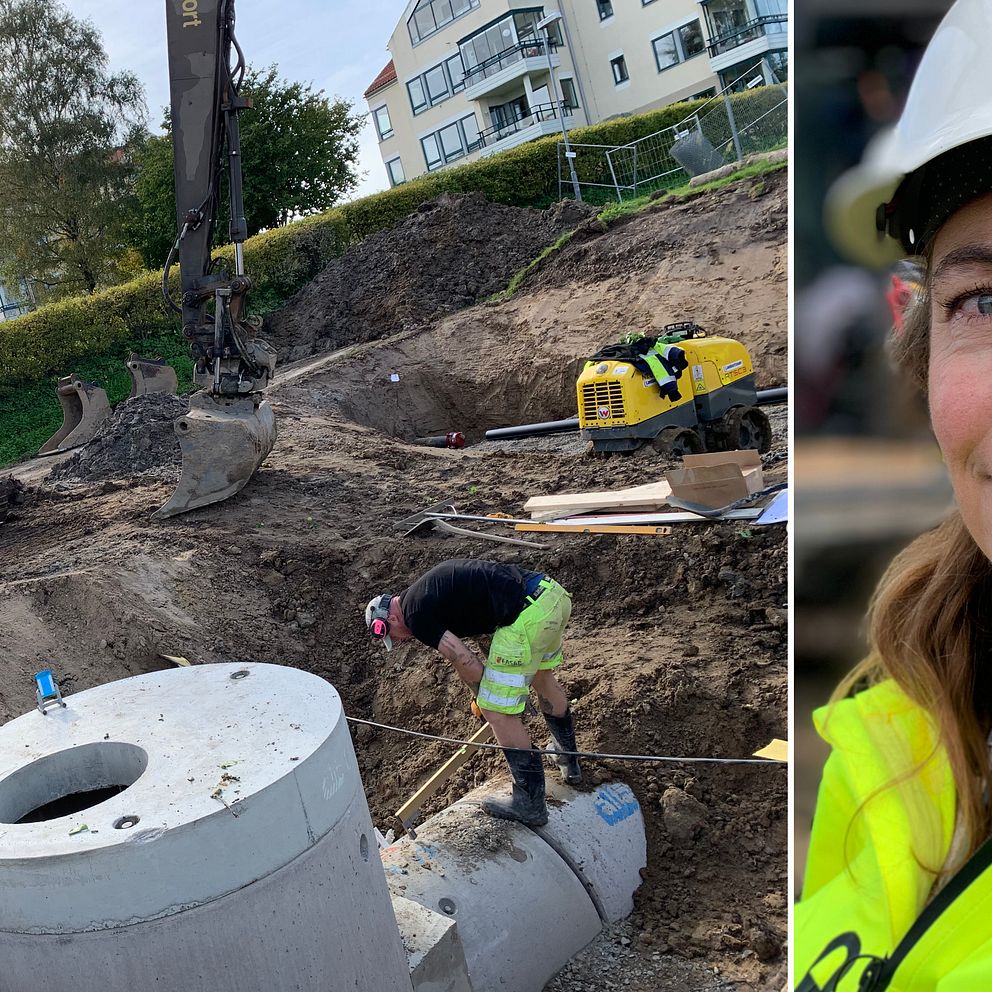 En arbetsplats där ledningsnätet grävts fram