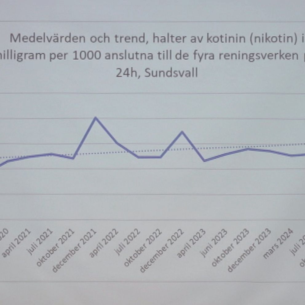 Länssstyrelsens diagram över nikotinhalten från oktober 2020 till december 2024 i Sundsvalls kommun.