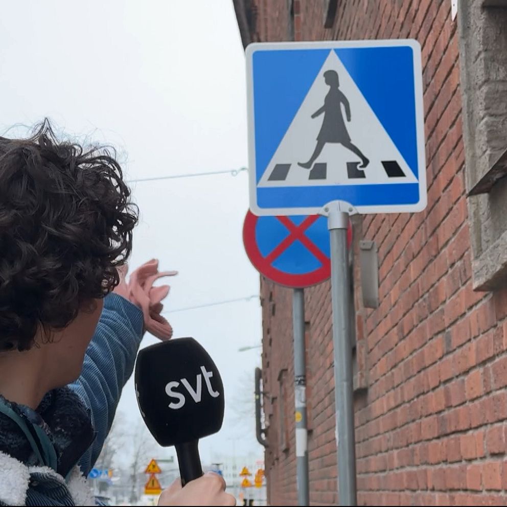 Kille pekar på skylt