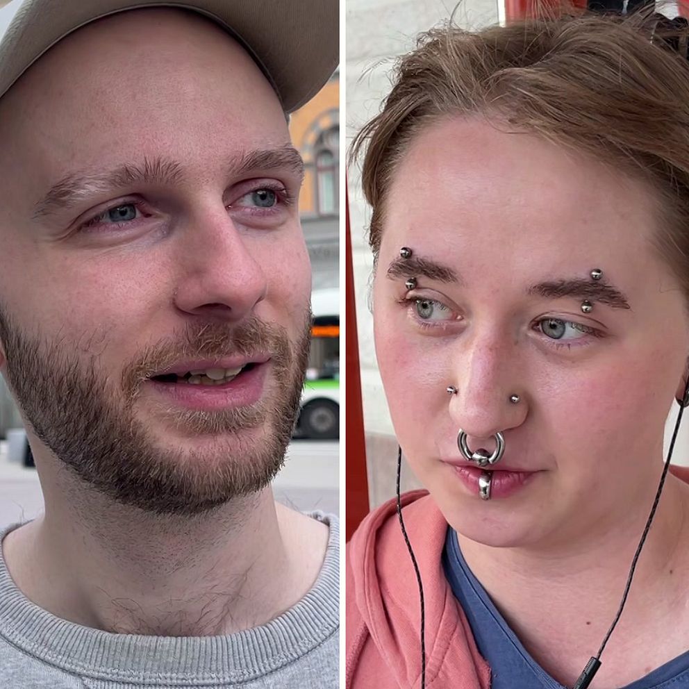 Personer i Sundsvall intervjuas om preliminära resultatet i EU-valet. På bilden syns tre av personerna.