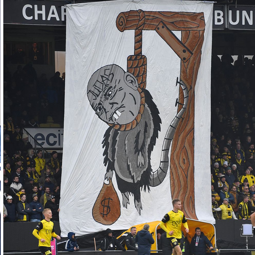 Geir Backe blev porträtterad på en banderoll av Lilleströms supportrar efter den infekterade flytten