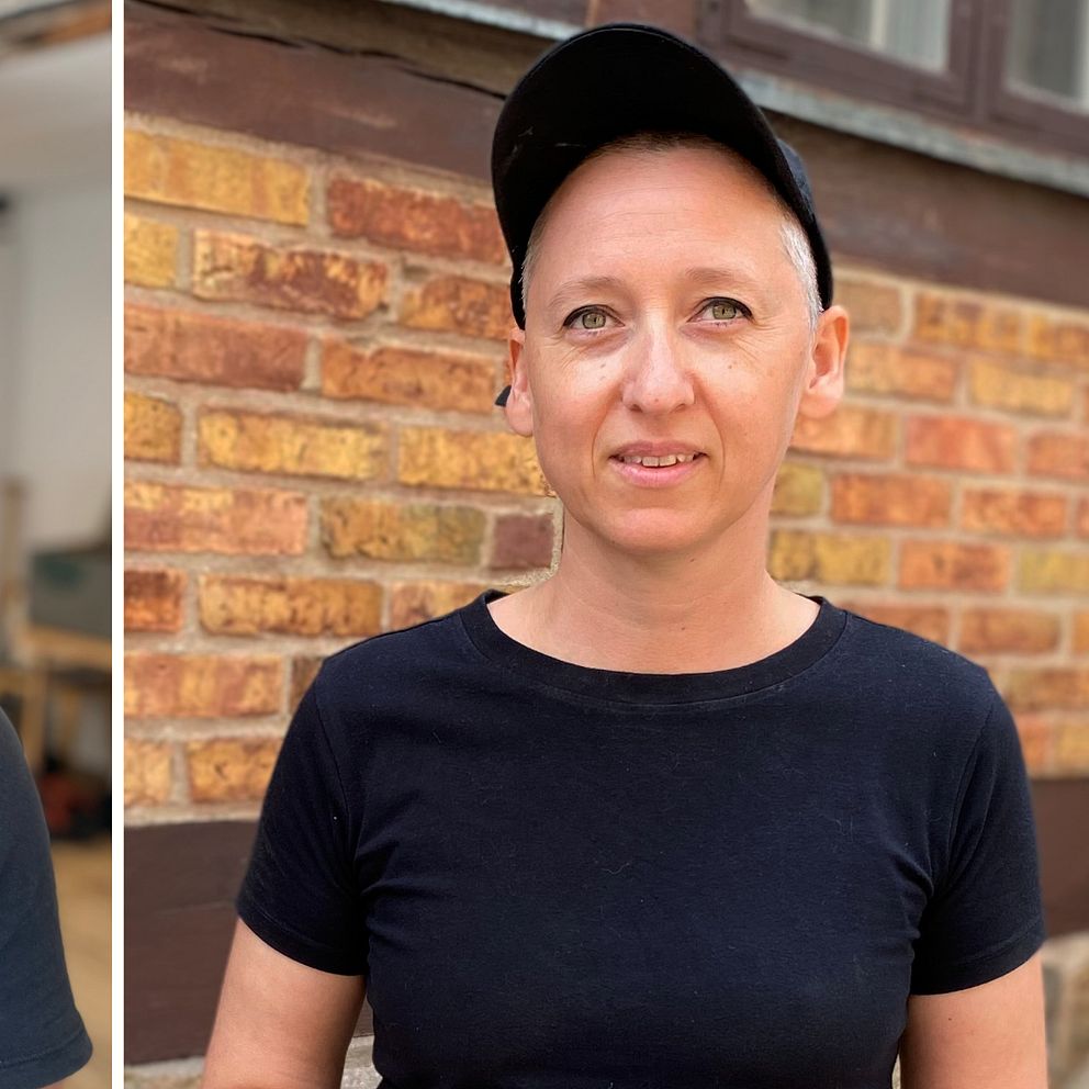 En uppdelad bild på Ali Sadayo, byggelev, till vänster och Linnéa Stolle, byggnadsantikvarie och ordförande i branschnätverket Bevis, till höger. De pratar om byggnadsvård och bristen på hantverkare kunniga i traditionellt hantverk.
