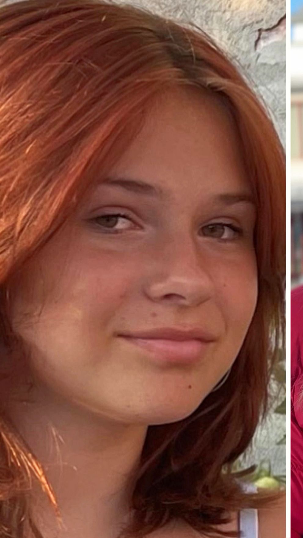 En ung rödhårig tjej vid namn Molly, en reporter utomhus med blont långt hår, och en misstänkt gärningsperson, blurrad.