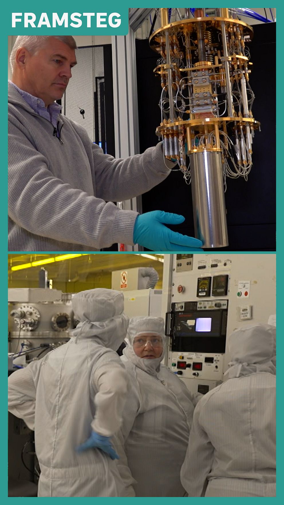 Forskare arbetar med kvantdator och avancerad laboratorieutrustning i kapplöpningen mot marknaden.