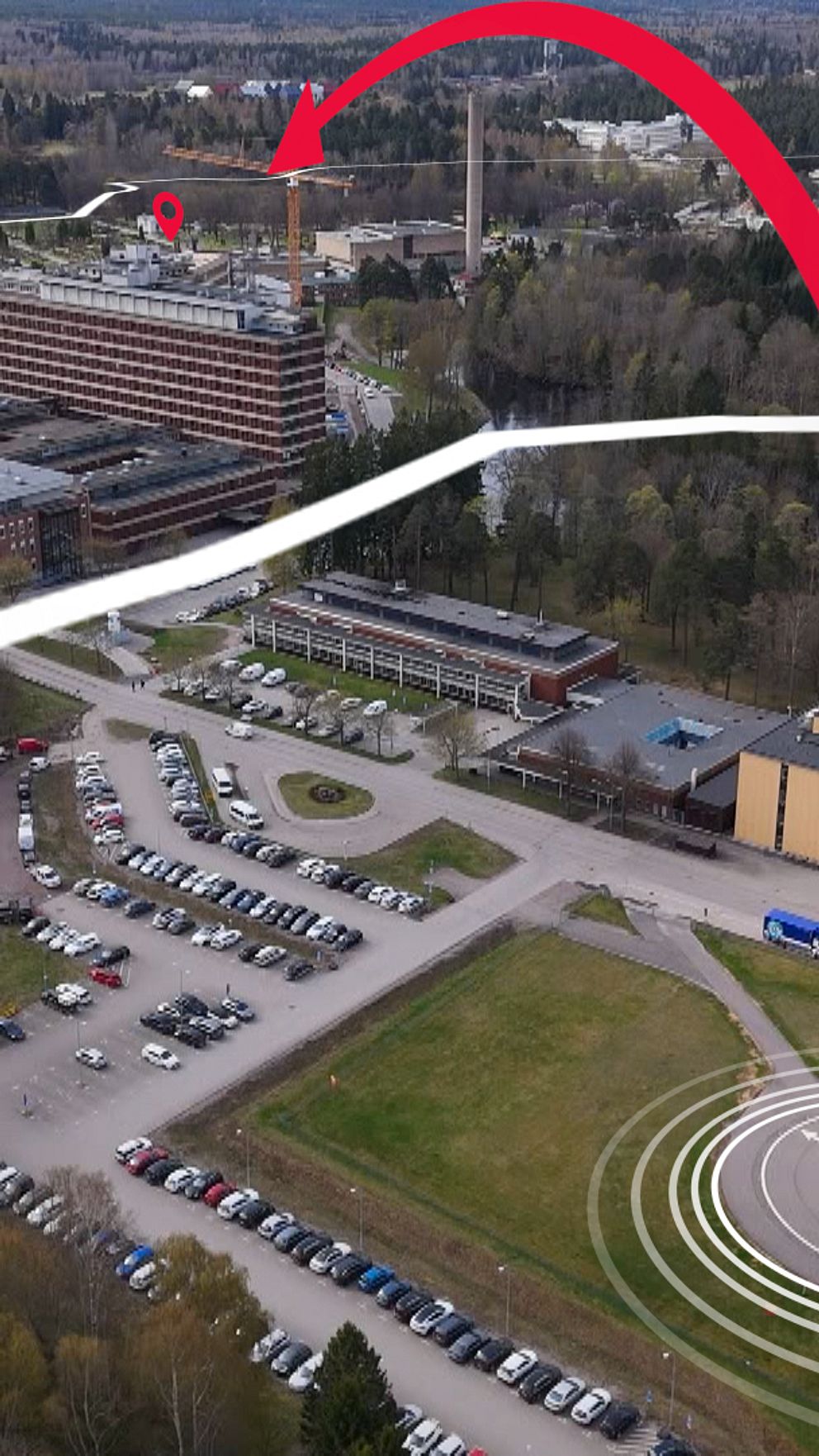 Grafik över flytten av helikopterplattan på Gävle sjukhus.