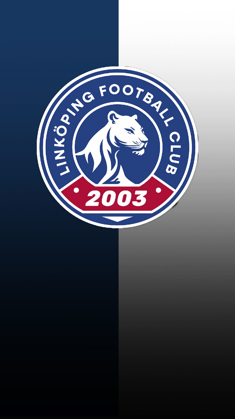 Emblem för Linköping Football Club med årtal 2003 på en delad bakgrund.