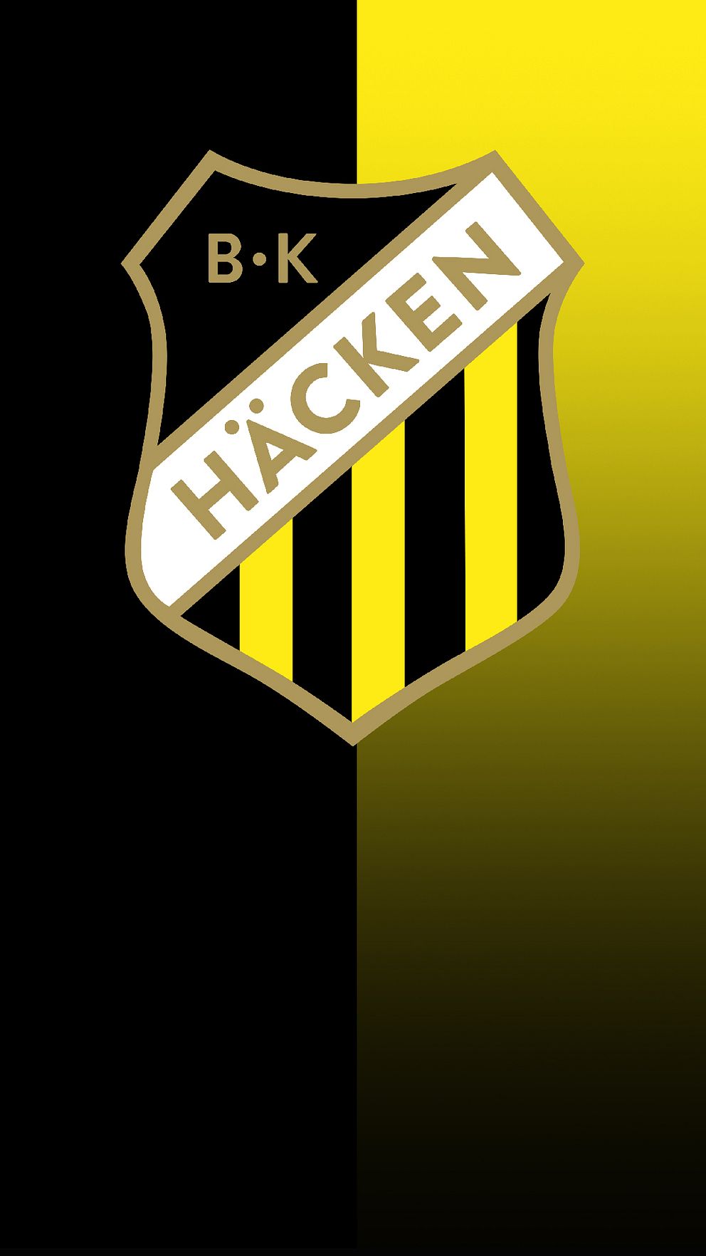 BK Häcken-logotyp, svart och gul bakgrund.