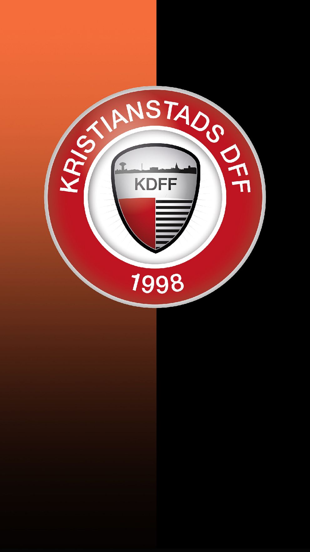 Kristianstads DFFs emblem på orange och svart bakgrund.