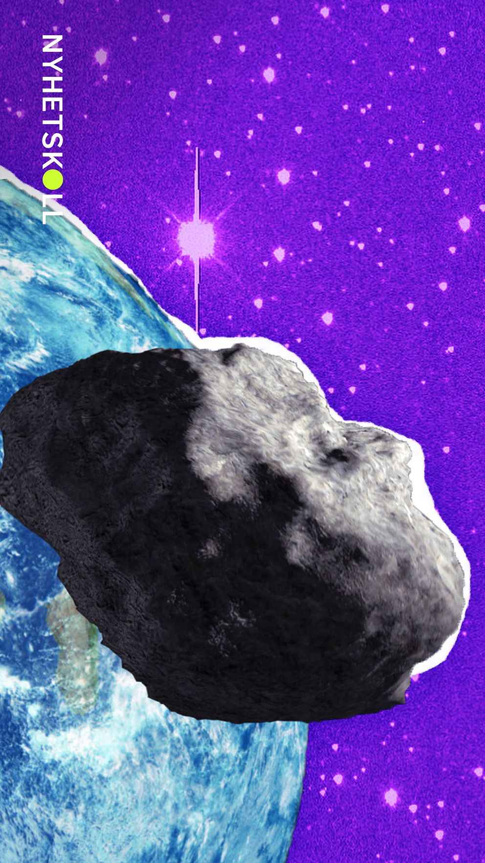 En asteroid rör sig nära jorden med stjärnor som bakgrund.