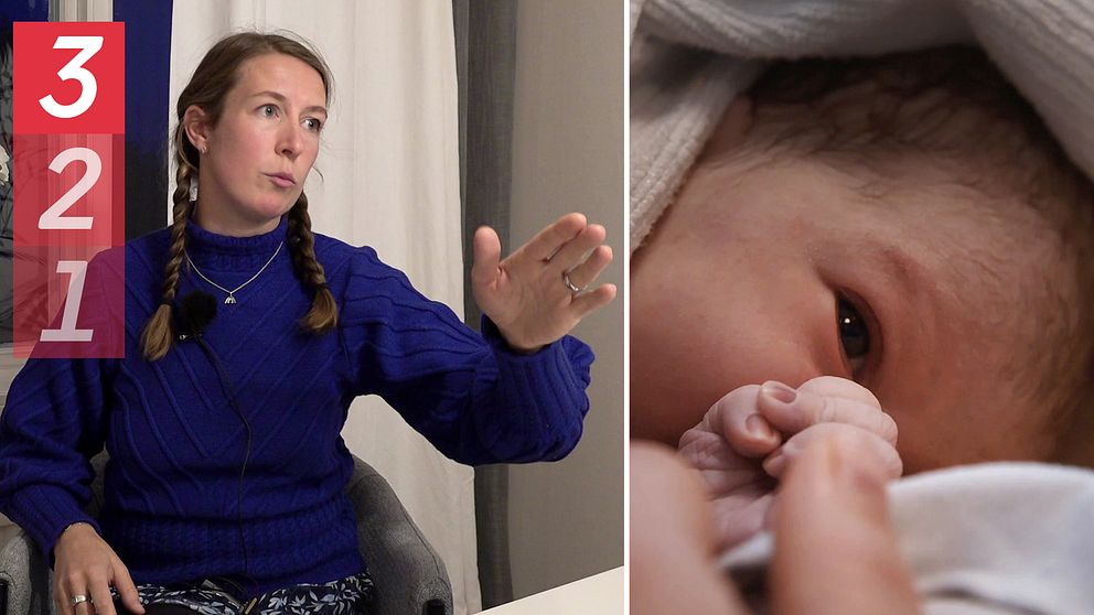 Doulan Morlin Schubert, kvinna med flätor och blå tröja som sitter i en stol, förklarar vad man ska tänka på som stödperson åt en födande under en förlossning