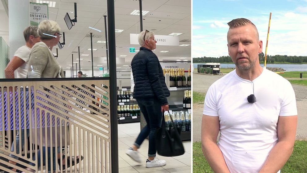 Till vänster är en bild på kunder som går in i en butik och till höger är en bild på företagaren Janne Lind.