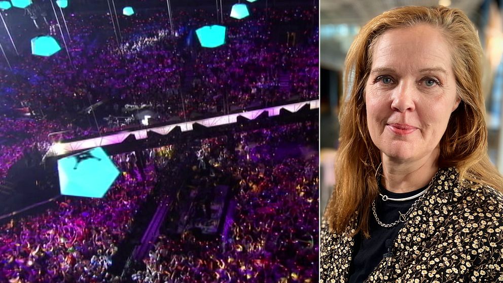 Eurovisionpubliken i Malmö, till höger projektledaren Karin Karlsson