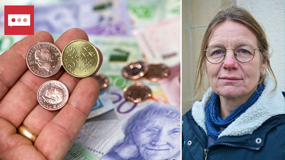 Kulturgeograf Marianne Abramsson och genrebild på pengar.