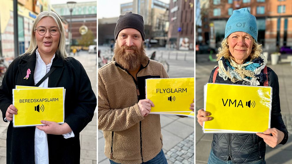 Västeråsare med skyltar på olika typer av larm