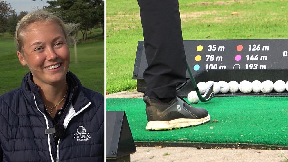 Golfaren Josefin Widal och en plastee.