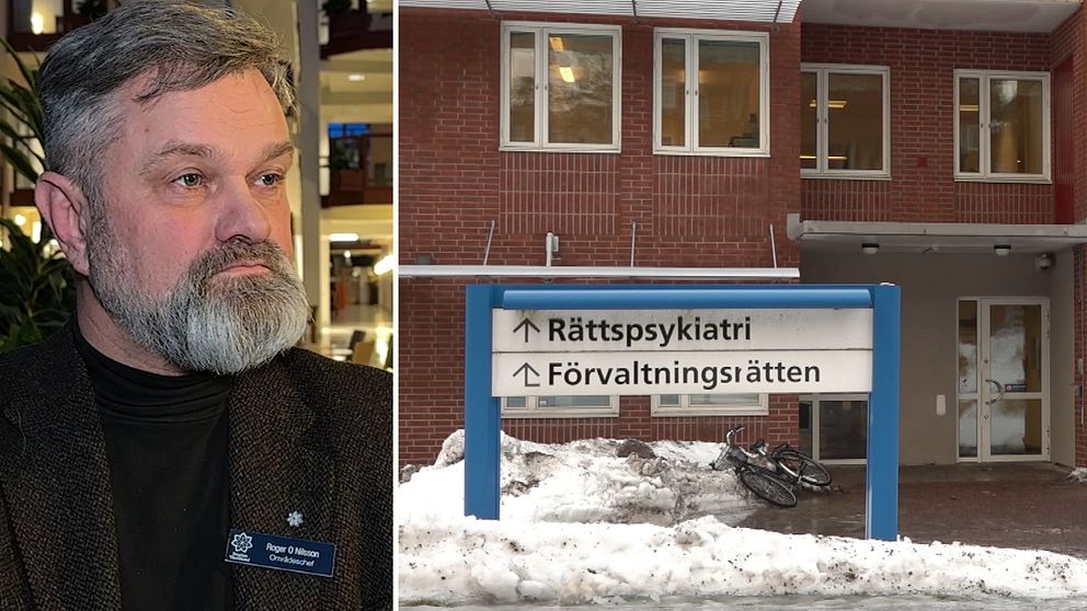 Områdeschefen för psykatriska specialiteter till vänster, rättspsyks entré till höger