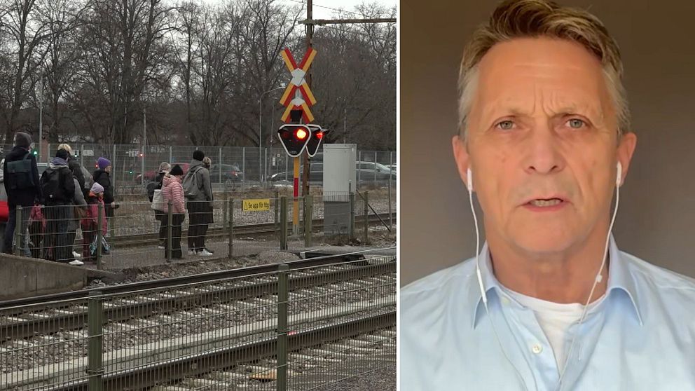 Järnvägsövergången vid Örebro Södra och Trafikverkets presschef Bengt Olsson.