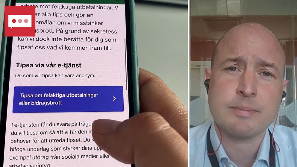 Delad bild. Försäkringskassans tjänst för att anmäla misstänkta bidragsbrott till höger. Henrik Thapper vid Försäkringskassan till vänster.