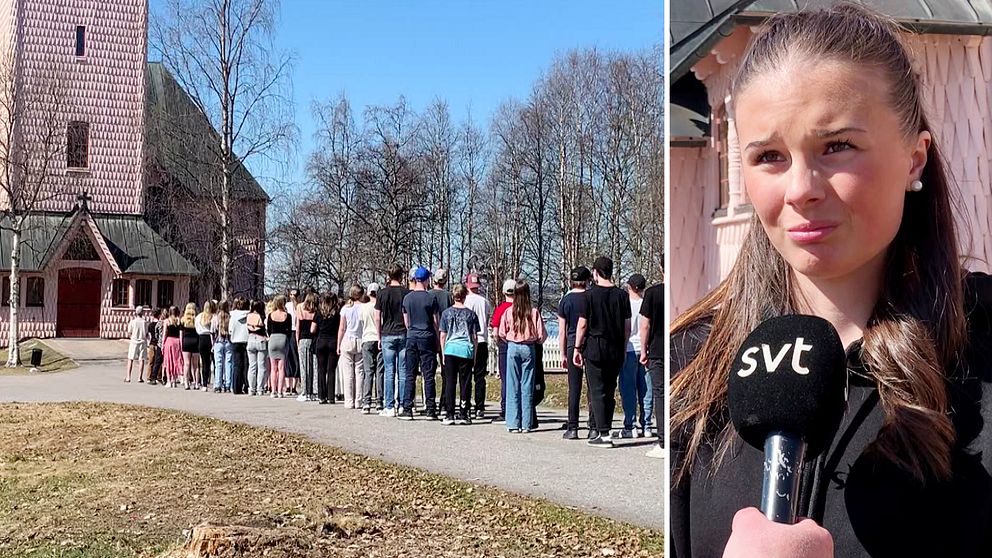 Skolelever i Arjeplog utanför kyrkan.