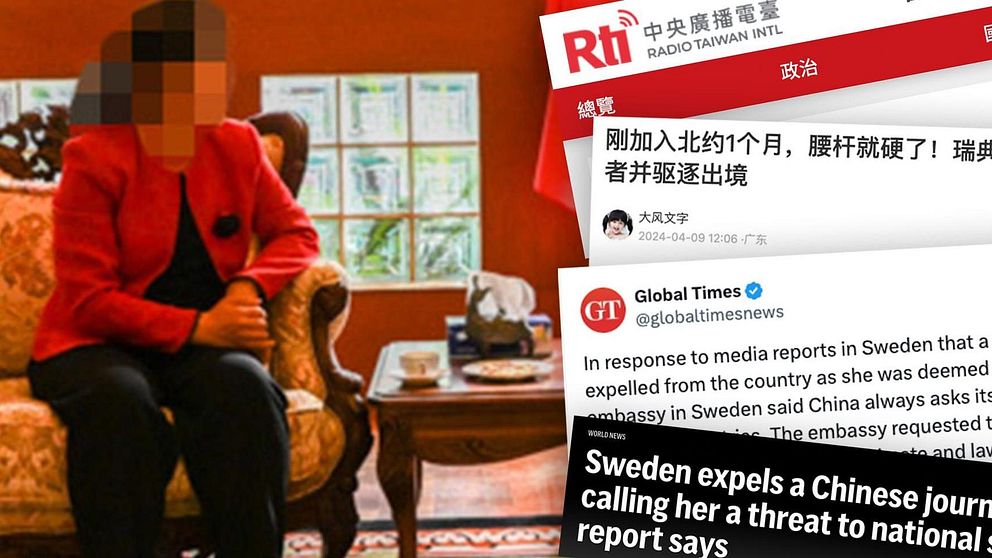 Montage på kinesiska journalisten utvisas för att hon enligt Säkerhetspolisen utgör ett allvarligt hot mot rikets säkerhet.